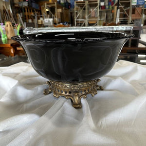 Large Castilian Porcelain Bowl with Brass Stand