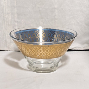 Culver MCM Blue and 22k Gold Seville Diamond Pattern Punch Bowl