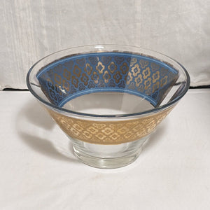 Culver MCM Blue and 22k Gold Seville Diamond Pattern Punch Bowl