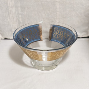 Culver MCM Blue and 22k Gold Seville Diamond Pattern Punch Bowl