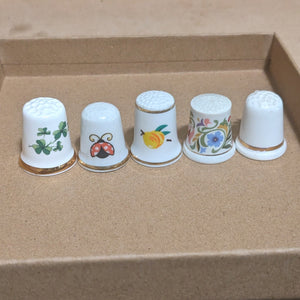 Lot of 5 Sewing Thimbles - Porcelain, Bone China