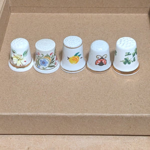 Lot of 5 Sewing Thimbles - Porcelain, Bone China