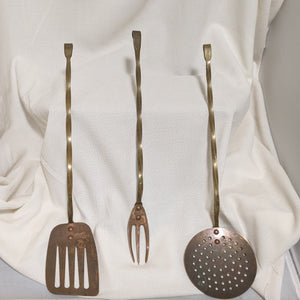 Copper with Twisted Brass Handle Hanging Kitchen Utensils, Set of 3