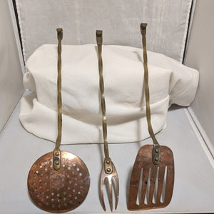 Copper with Twisted Brass Handle Hanging Kitchen Utensils, Set of 3