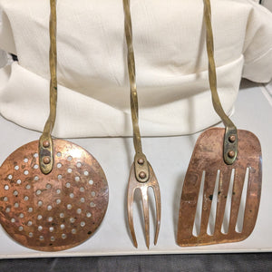 Copper with Twisted Brass Handle Hanging Kitchen Utensils, Set of 3