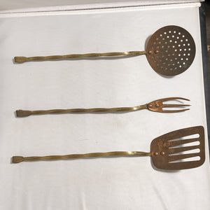 Copper with Twisted Brass Handle Hanging Kitchen Utensils, Set of 3