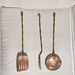 Copper with Twisted Brass Handle Hanging Kitchen Utensils, Set of 3